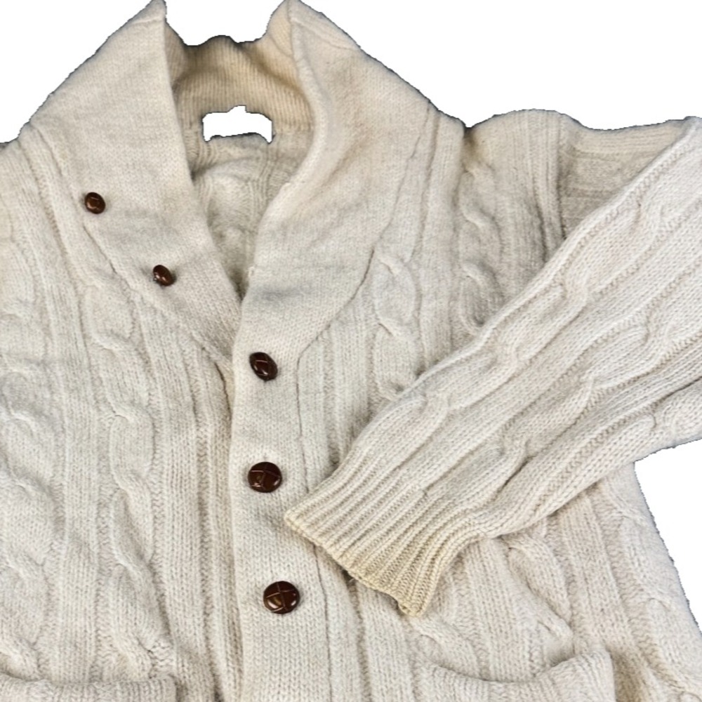 Vintage 80s Woodward Wool Cable Knit Shawl Collar Cardigan Sweater Mens M HK